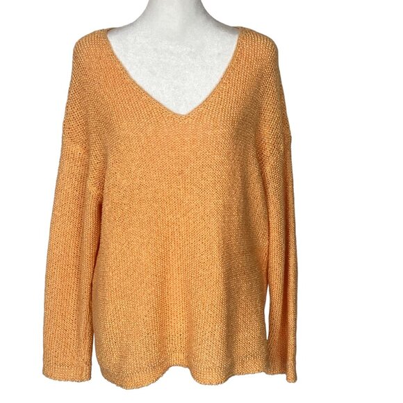 J.JILL Women Loose Knit Pullover Sweater Sz MP Orange V Neck Drop Shoulder 68-12 - Picture 1 of 13
